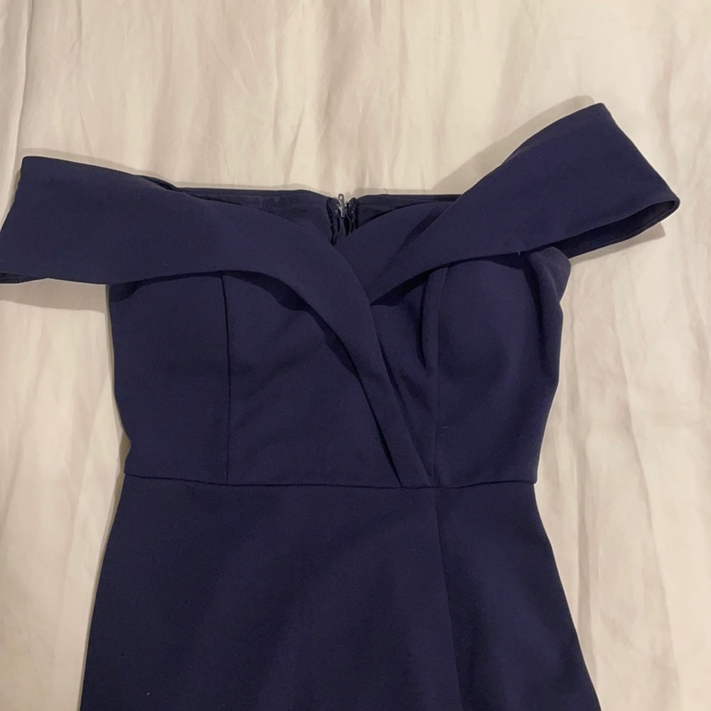 Speechless off the shoulder dress in navy